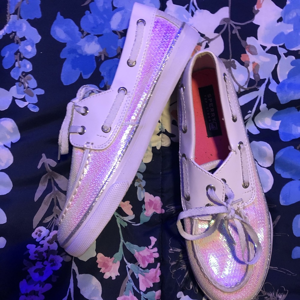 White pearl sequin Top- Sider Sperry
